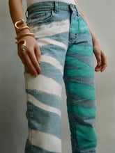 High Waisted Recycled Block Print Jeans, Blue Denim